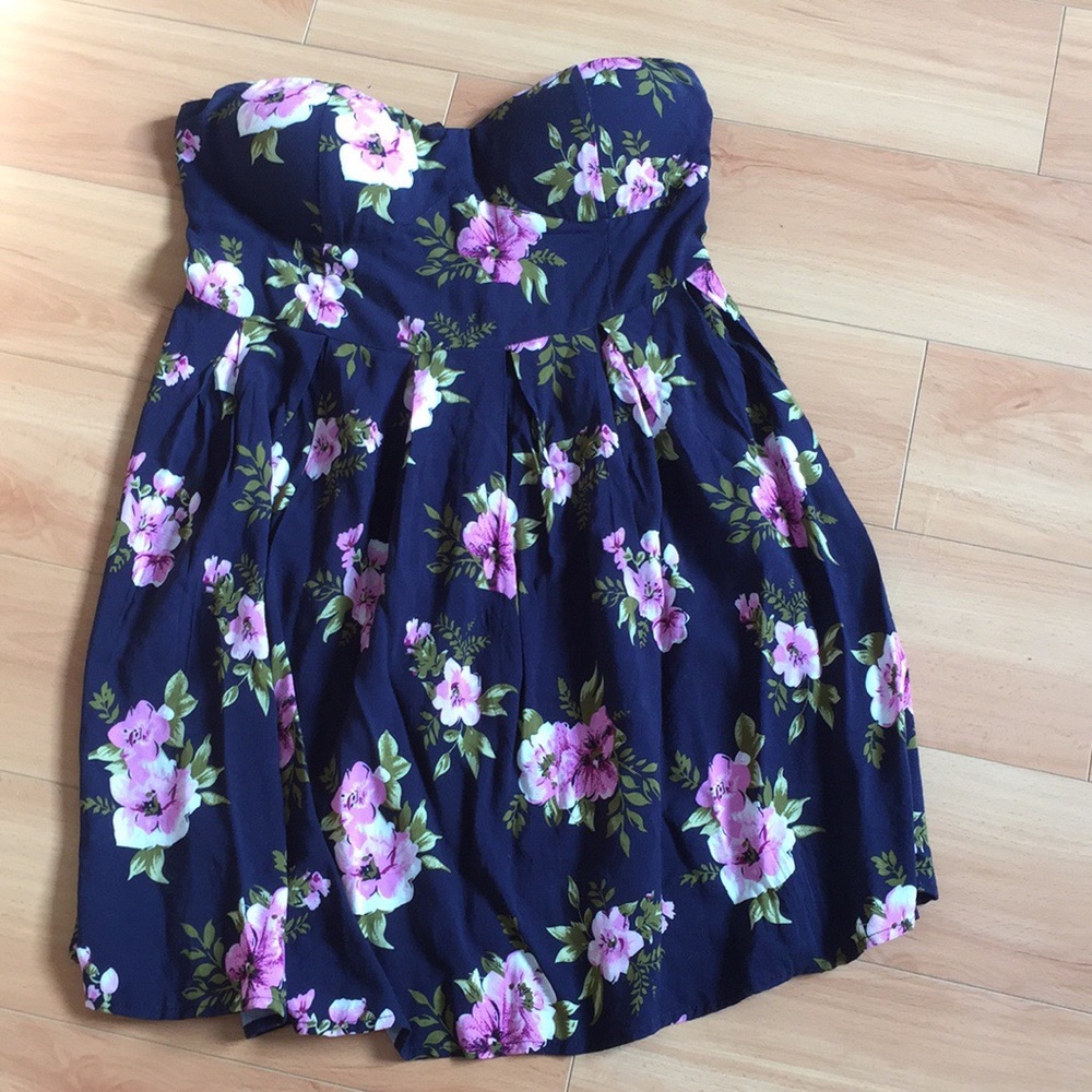 Blue mini dress with purple flowers